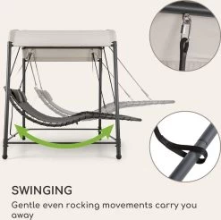 Blumfeldt Palermo Schommelbank - Hollywoodschommel 130 X 207 Cm - Ligbed Met Dak - Schommelstoel Voor 2 Personen - Tuinbank Inclusief Nekkussens - Stalen Frame En Polyester Dak - Grijs -Gardena Winkel 1200x1197 2