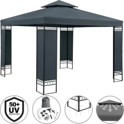 Casaria Paviljoen Lorca 3x3m - UV-bescherming 50+ Metaal - Antraciet -Gardena Winkel 1200x1198 3
