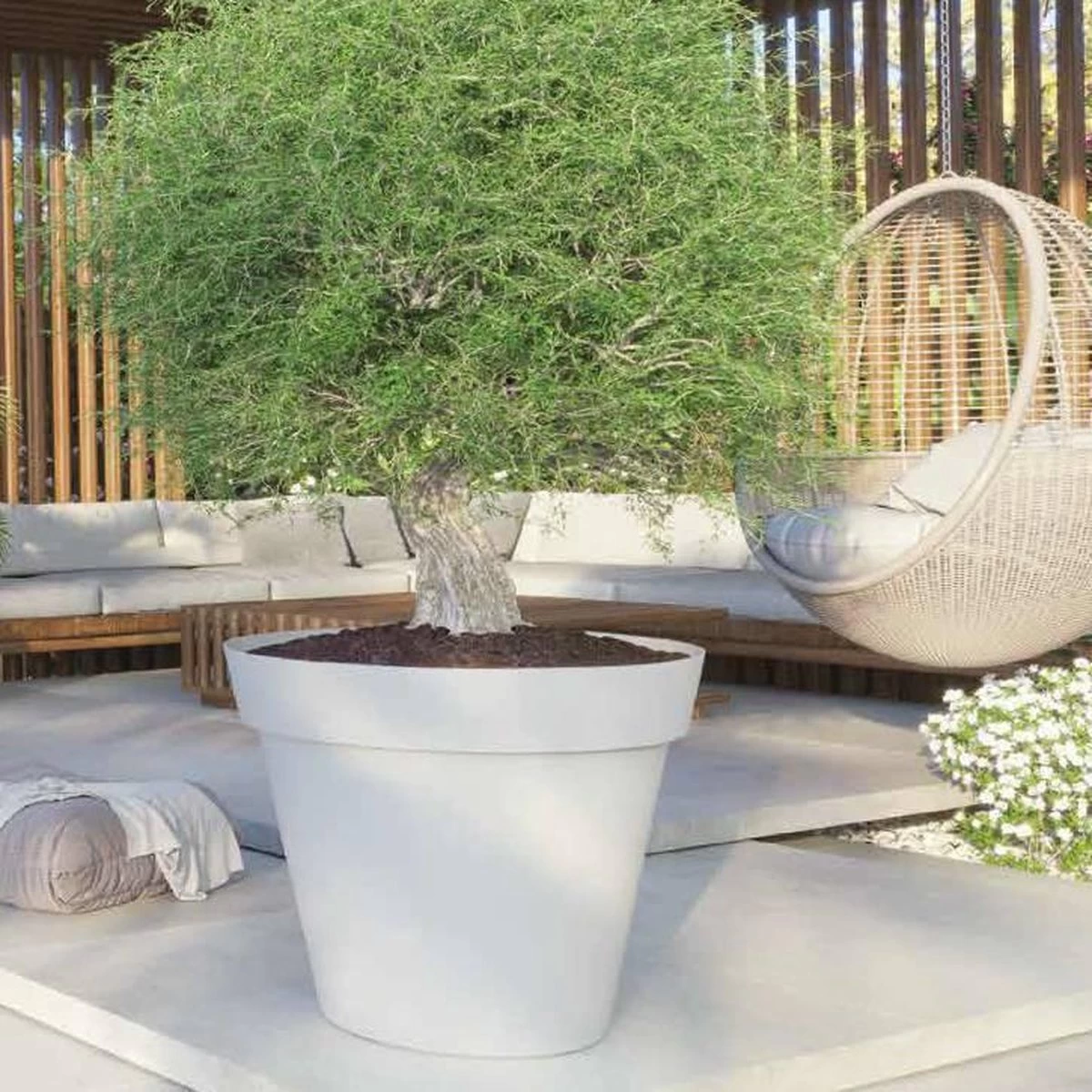 Bloempot Buiten Kunststof | Rond | Wit | Doorsnee 60 Cm Hoogte 52 Cm 1 Bloempot Buiten Kunststof | Rond | Wit | Doorsnee 60 Cm Hoogte 52 Cm