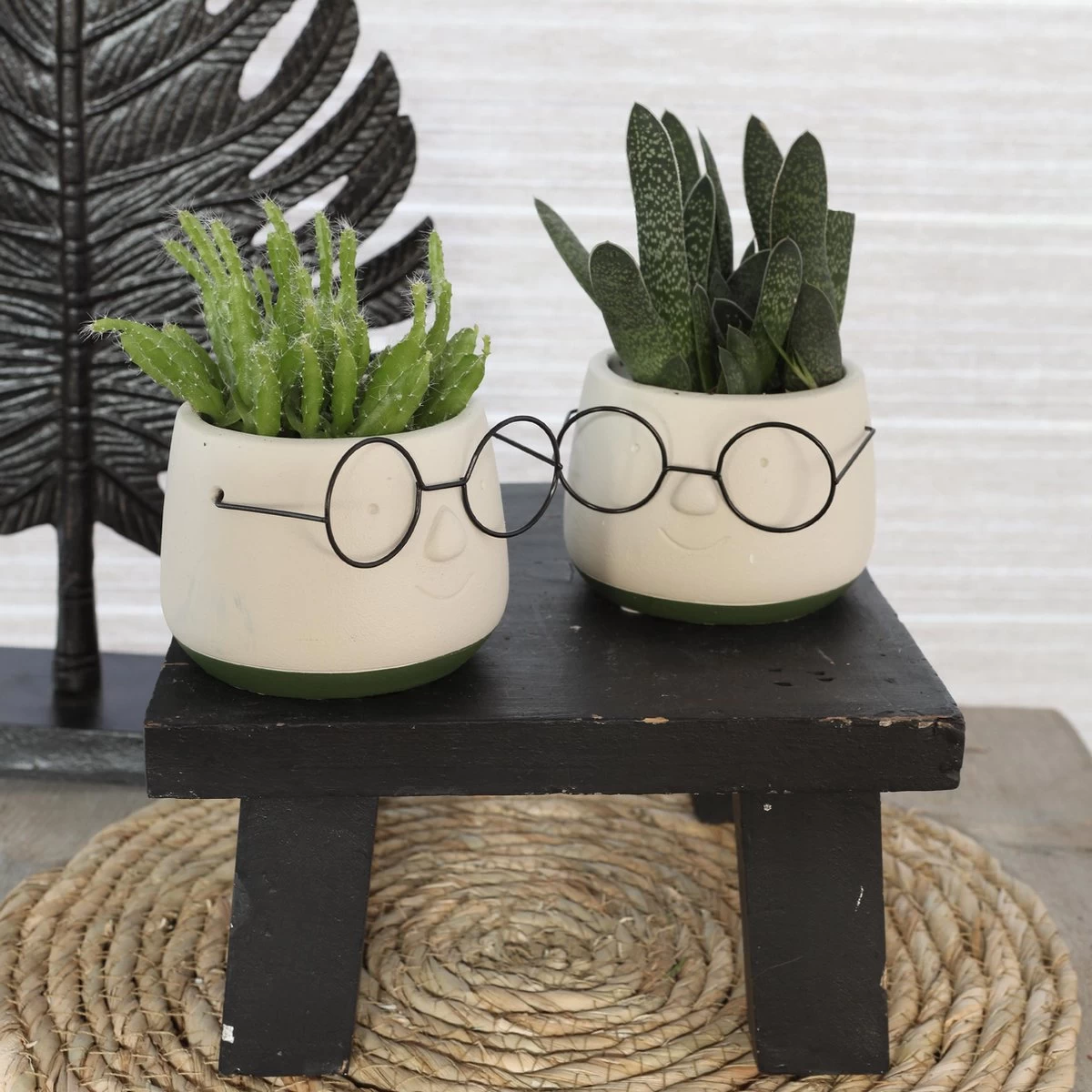 2x Bloempot Met Gezicht - Ø8 X H6,5 Cm - Bloempotten Voor Binnen Met Bril/Face/Hoofd 5 2x Bloempot Met Gezicht - Ø8 X H6,5 Cm - Bloempotten Voor Binnen Met Bril/Face/Hoofd - Afbeelding 5