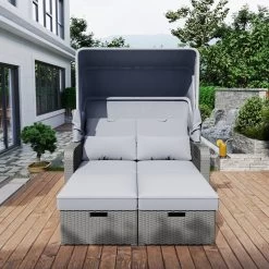 Polyrattan Patio Rieten Meubels Set Voor 2 Personen-Outdoor Rattan Sofa Set Met Intrekbare Luifel-lounge Bank-PE Rotan Loveseat Voor Achtertuin Veranda Tuin Zwembad Balkon-grijs -Gardena Winkel 1200x1200 129