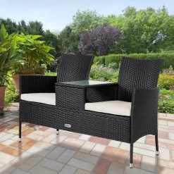 Casaria Polyrattan Tuinbank - Incl. Kussen - 143x55x88 Cm Zwart -Gardena Winkel 1200x1200 141