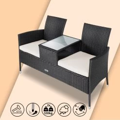 Casaria Polyrattan Tuinbank - Incl. Kussen - 143x55x88 Cm Zwart -Gardena Winkel 1200x1200 143