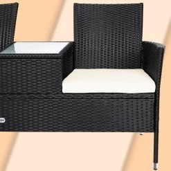 Casaria Polyrattan Tuinbank - Incl. Kussen - 143x55x88 Cm Zwart -Gardena Winkel 1200x1200 144