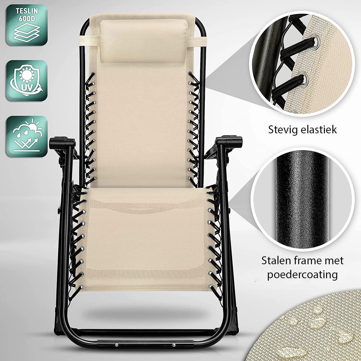 Sens Design Tuinstoel - Ligstoel Tuin - Beige 2 Sens Design Tuinstoel - Ligstoel Tuin - Beige - Afbeelding 2