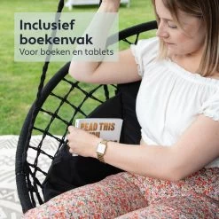 Vita5 Macramé Hangstoel - Voor Binnen En Buiten - Zonder Standaard - Incl. Kussen, Boekenvak En Beschermhoes - Tot 150kg - Zwart -Gardena Winkel 1200x1200 212
