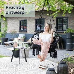 Vita5 Macramé Hangstoel - Voor Binnen En Buiten - Zonder Standaard - Incl. Kussen, Boekenvak En Beschermhoes - Tot 150kg - Zwart -Gardena Winkel 1200x1200 213