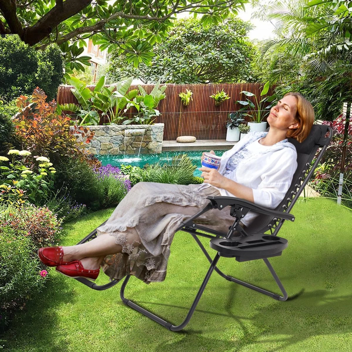 LifeGoods Opvouwbare Tuinstoelen - Verstelbaar Zonnescherm - 2 Stuks - 30°-90° Verstelbaar - Metaal - Zwart 9 LifeGoods Opvouwbare Tuinstoelen - Verstelbaar Zonnescherm - 2 Stuks - 30°-90° Verstelbaar - Metaal - Zwart - Afbeelding 9