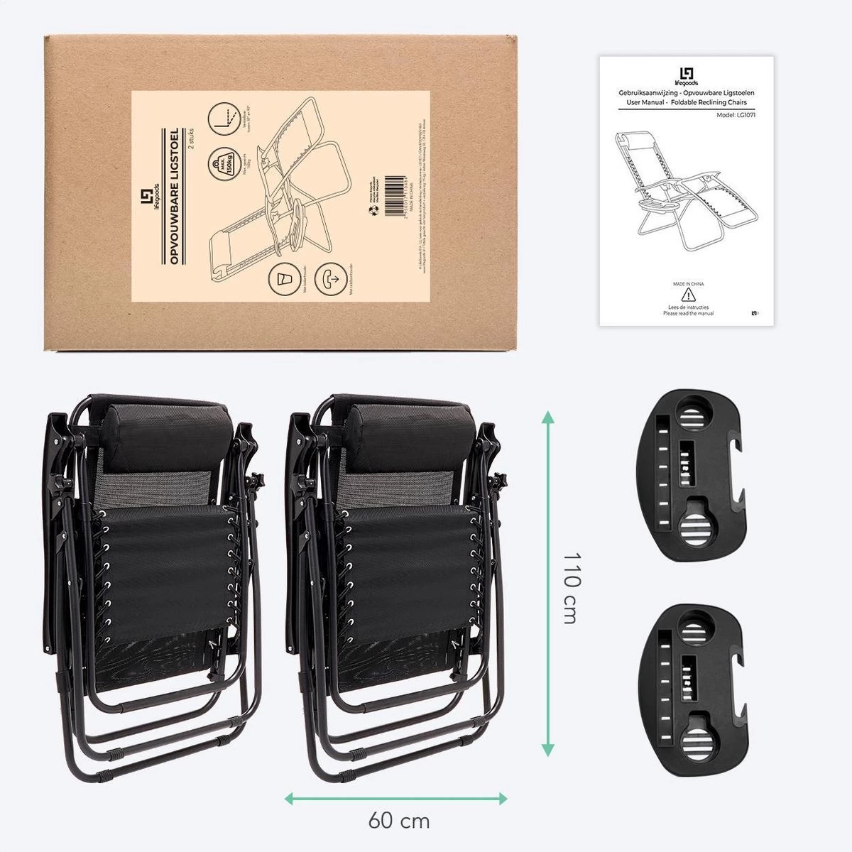LifeGoods Opvouwbare Tuinstoelen - Verstelbaar Zonnescherm - 2 Stuks - 30°-90° Verstelbaar - Metaal - Zwart 10 LifeGoods Opvouwbare Tuinstoelen - Verstelbaar Zonnescherm - 2 Stuks - 30°-90° Verstelbaar - Metaal - Zwart - Afbeelding 10