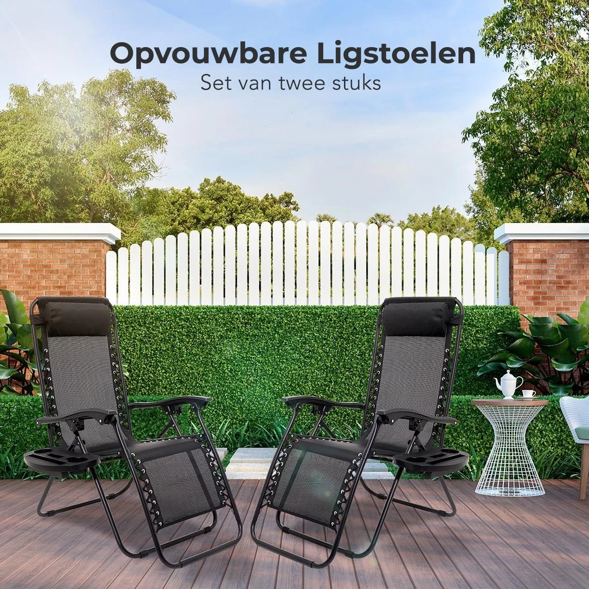 LifeGoods Opvouwbare Tuinstoelen - Verstelbaar Zonnescherm - 2 Stuks - 30°-90° Verstelbaar - Metaal - Zwart 11 LifeGoods Opvouwbare Tuinstoelen - Verstelbaar Zonnescherm - 2 Stuks - 30°-90° Verstelbaar - Metaal - Zwart - Afbeelding 11
