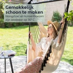 Vita5 XXL Hangstoel | Binnen&Buiten Hangnest | Incl. 2 Kussens En Boekenvak | Volwassenen&Kinderen | Hangmatstoel Tot 225kg | Beige -Gardena Winkel 1200x1200 237