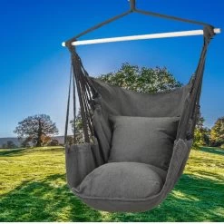 Hangmat Stoel - Hangstoel Voor Binnen Of Buiten - Incl. 2 Kussens - Zwart/Grijs Antraciet -Gardena Winkel 1200x1200 241