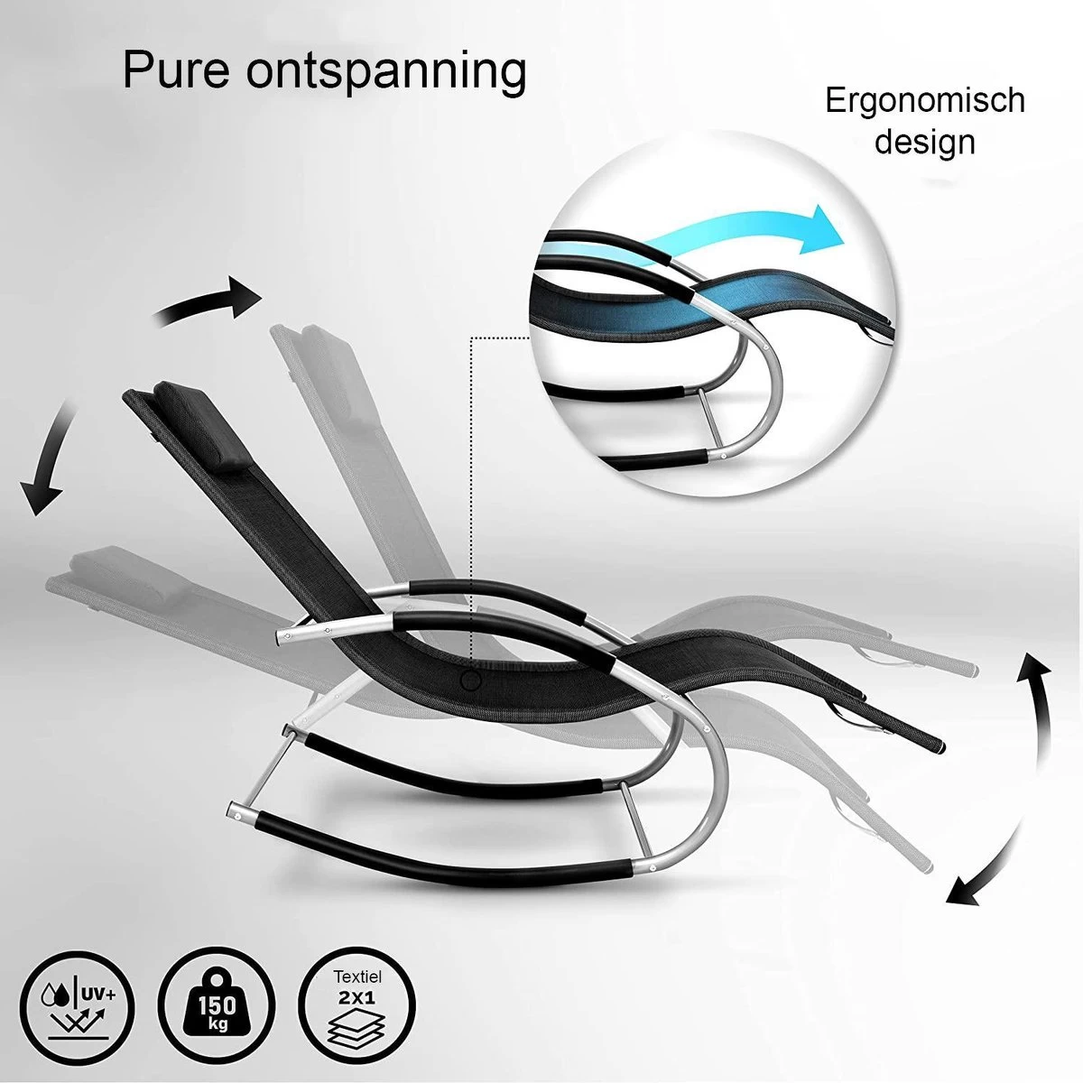 Sens Design Zonnebed - Ligbed - Weerbestendig - Zwart 4 Sens Design Zonnebed - Ligbed - Weerbestendig - Zwart - Afbeelding 4