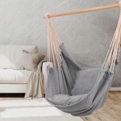 RENALUX Hangstoel Buiten En Binnen - Hangstoel Voor Binnen - Hangstoel Zonder Standaard - Hangstoel Cocoon - Gratis 2 Zachte Kussens - 150 KG - Grijs -Gardena Winkel 1200x1200 29
