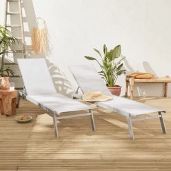 ELSA - Set Van 2 Ligstoelen Van Aluminium En Textileen, Ligbed Multipositioneel Met Wieltjes, Kleur Grijs/lichtgrijs -Gardena Winkel 1200x1200 296