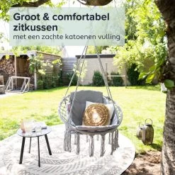 Vita5 Macramé Hangstoel - Voor Binnen En Buiten - Zonder Standaard - Incl. Kussen, Boekenvak En Beschermhoes - Tot 150kg - Grijs 17 Vita5 Macramé Hangstoel - Voor Binnen En Buiten - Zonder Standaard - Incl. Kussen, Boekenvak En Beschermhoes - Tot 150kg - Grijs -Gardena Winkel 1200x1200 340
