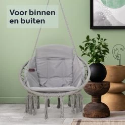 Vita5 Macramé Hangstoel - Voor Binnen En Buiten - Zonder Standaard - Incl. Kussen, Boekenvak En Beschermhoes - Tot 150kg - Grijs 21 Vita5 Macramé Hangstoel - Voor Binnen En Buiten - Zonder Standaard - Incl. Kussen, Boekenvak En Beschermhoes - Tot 150kg - Grijs -Gardena Winkel 1200x1200 342
