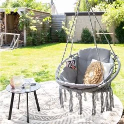 Vita5 Macramé Hangstoel - Voor Binnen En Buiten - Zonder Standaard - Incl. Kussen, Boekenvak En Beschermhoes - Tot 150kg - Grijs 22 Vita5 Macramé Hangstoel - Voor Binnen En Buiten - Zonder Standaard - Incl. Kussen, Boekenvak En Beschermhoes - Tot 150kg - Grijs -Gardena Winkel 1200x1200 343