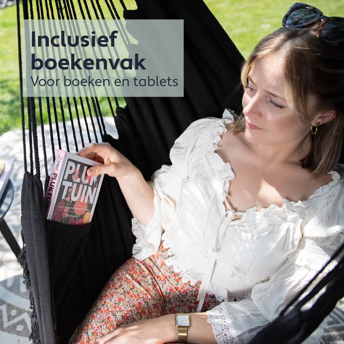 Vita5 XXL Hangstoel - Binnen&Buiten Hangnest - Incl. 2 Kussens En Boekenvak - Volwassenen&Kinderen - Hangmatstoel Tot 225kg - Zwart 3 Vita5 XXL Hangstoel - Binnen&Buiten Hangnest - Incl. 2 Kussens En Boekenvak - Volwassenen&Kinderen - Hangmatstoel Tot 225kg - Zwart - Afbeelding 3