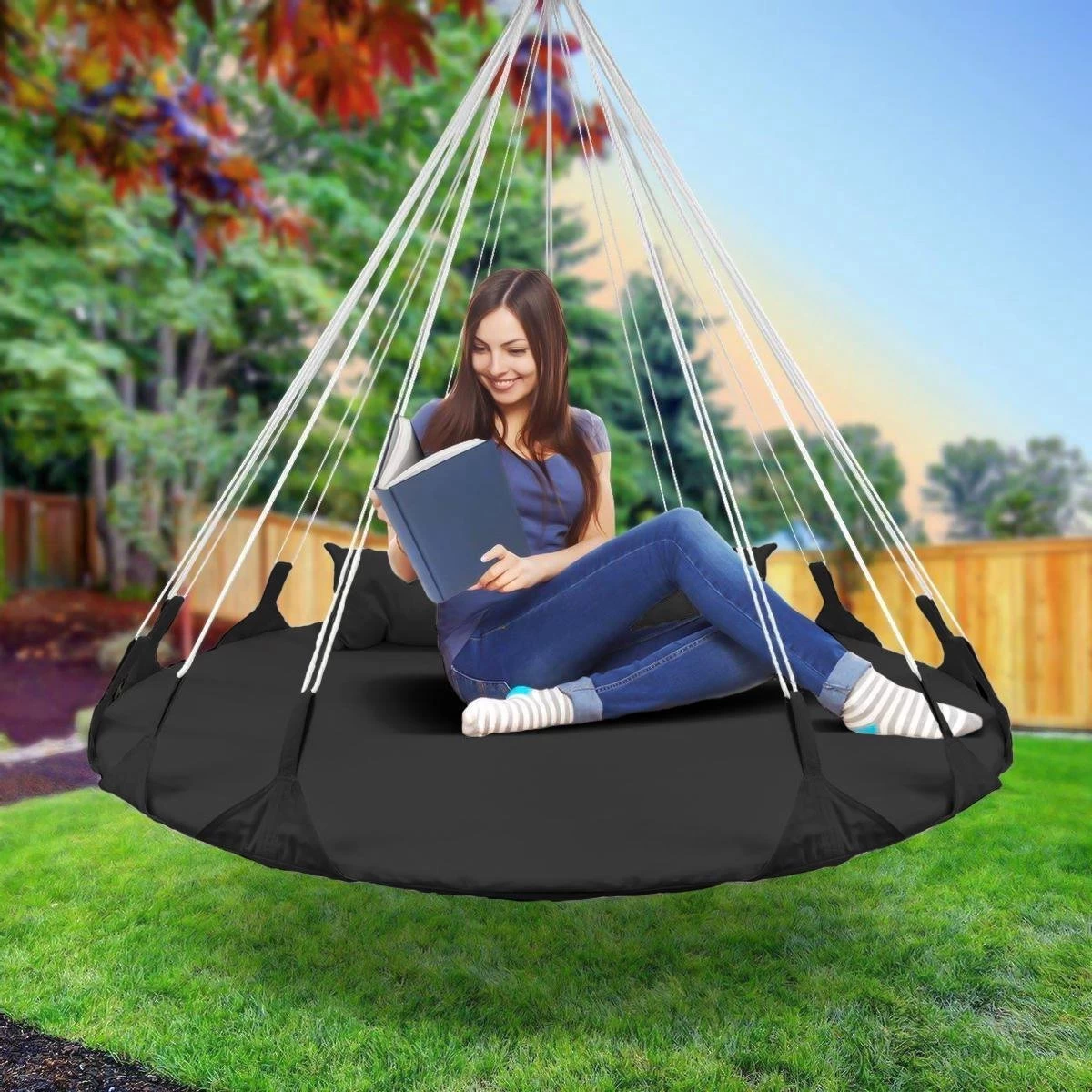 Hangnest Voor Binnen & Buiten. Met Groot En Dik Kussen Voor Volwassenen & Kinderen. Belastbaar Tot 125 Kg. VITA5 (Zwart) 2 Hangnest Voor Binnen & Buiten. Met Groot En Dik Kussen Voor Volwassenen & Kinderen. Belastbaar Tot 125 Kg. VITA5 (Zwart) - Afbeelding 2