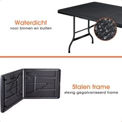 Lenx Klaptafel - Inklapbare Tafel - Opvouwbare Tuintafel - Vouwtafel - Inclusief Handvat En 2 Tafelkleden - 180x75x74cm - 6 Tot 8 Personen -Gardena Winkel 1200x1200 434