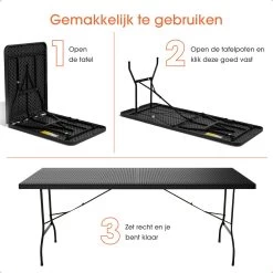 Lenx Klaptafel - Inklapbare Tafel - Opvouwbare Tuintafel - Vouwtafel - Inclusief Handvat En 2 Tafelkleden - 180x75x74cm - 6 Tot 8 Personen -Gardena Winkel 1200x1200 435