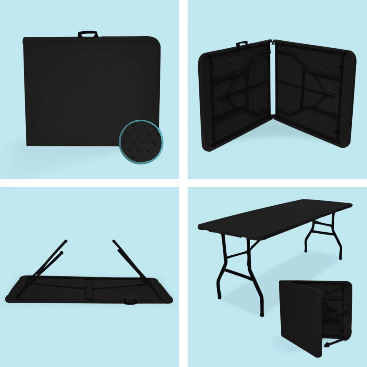 LifeGoods Klaptafel - Inklapbaar - 70x180cm - Verstelbare Vouwtafel - Weerbestendig - Zwart 6 LifeGoods Klaptafel - Inklapbaar - 70x180cm - Verstelbare Vouwtafel - Weerbestendig - Zwart - Afbeelding 6