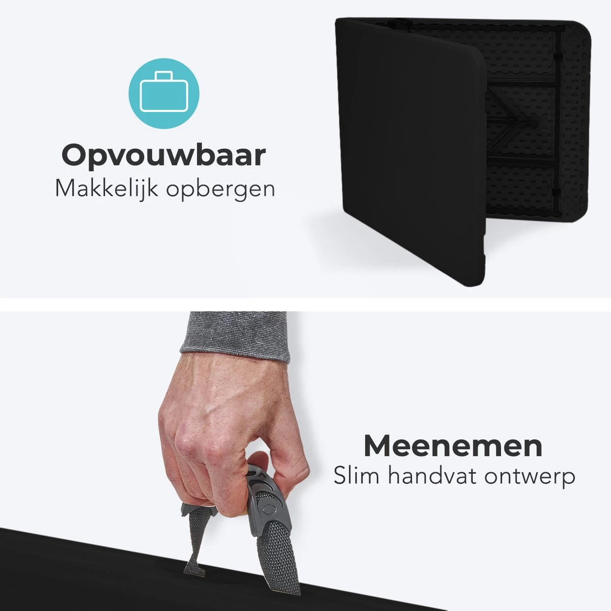 LifeGoods Klaptafel - Inklapbaar - 70x180cm - Verstelbare Vouwtafel - Weerbestendig - Zwart 7 LifeGoods Klaptafel - Inklapbaar - 70x180cm - Verstelbare Vouwtafel - Weerbestendig - Zwart - Afbeelding 7