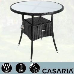 Casaria Polyrattan Bijzettafel 80cm Rond - 5mm Veiligheidsglas – Zwart -Gardena Winkel 1200x1200 452