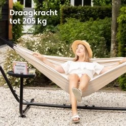 Vita5 Hangmat Met Standaard – 2 Persoons – Incl. Bekerhouder – 205kg Draaggewicht – Beige/Wit -Gardena Winkel 1200x1200 47