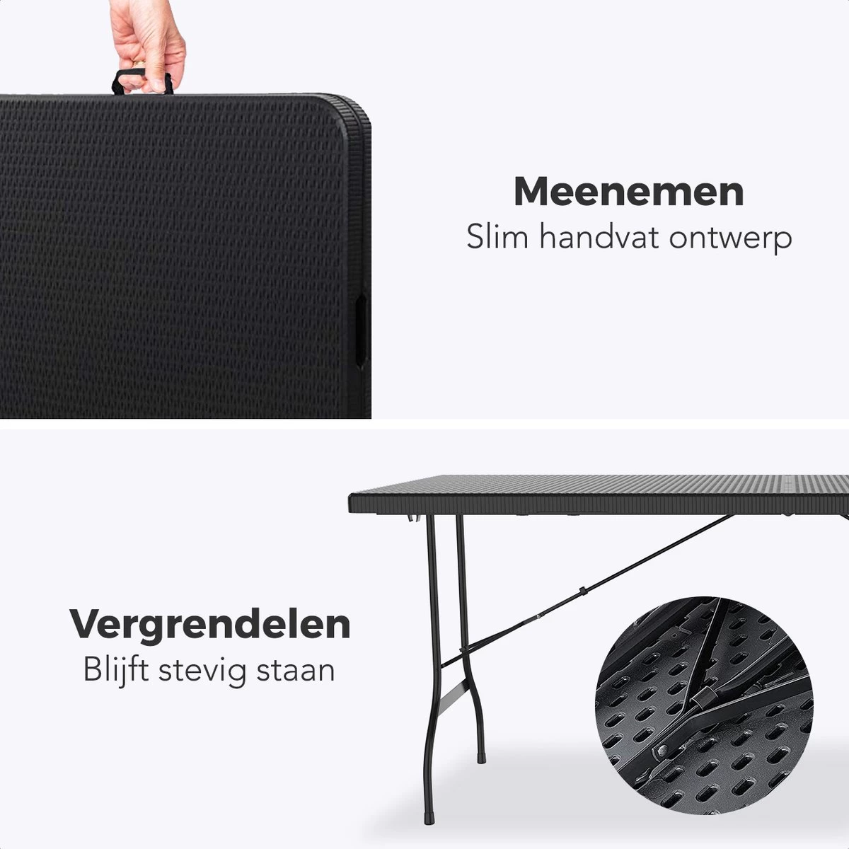 LifeGoods Klaptafel - Inklapbaar - 180 Cm - 6 Tot 8 Personen - Zwart 5 LifeGoods Klaptafel - Inklapbaar - 180 Cm - 6 Tot 8 Personen - Zwart - Afbeelding 5