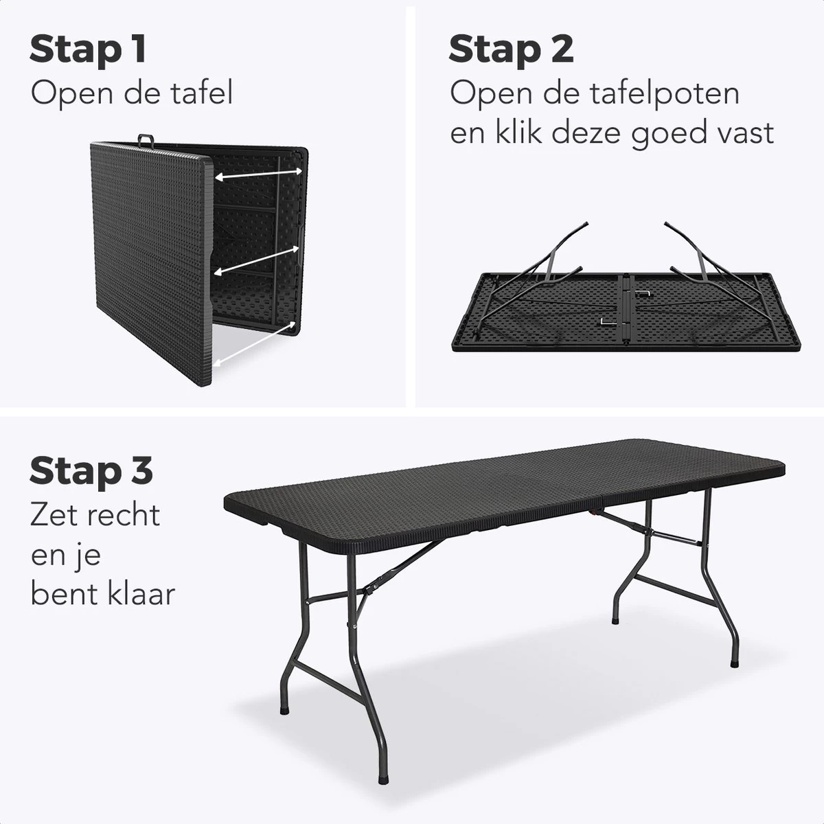 LifeGoods Klaptafel - Inklapbaar - 180 Cm - 6 Tot 8 Personen - Zwart 6 LifeGoods Klaptafel - Inklapbaar - 180 Cm - 6 Tot 8 Personen - Zwart - Afbeelding 6