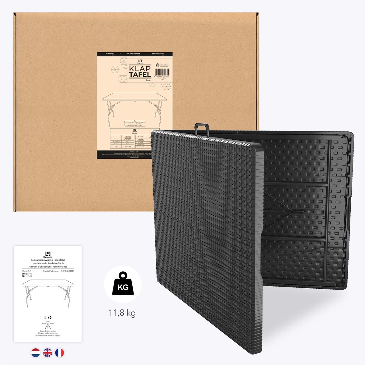 LifeGoods Klaptafel - Inklapbaar - 180 Cm - 6 Tot 8 Personen - Zwart 7 LifeGoods Klaptafel - Inklapbaar - 180 Cm - 6 Tot 8 Personen - Zwart - Afbeelding 7