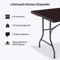 LifeGoods Klaptafel - Inklapbaar - 180 Cm - 6 Tot 8 Personen - Bruin 11 LifeGoods Klaptafel - Inklapbaar - 180 Cm - 6 Tot 8 Personen - Bruin -Gardena Winkel 1200x1200 495