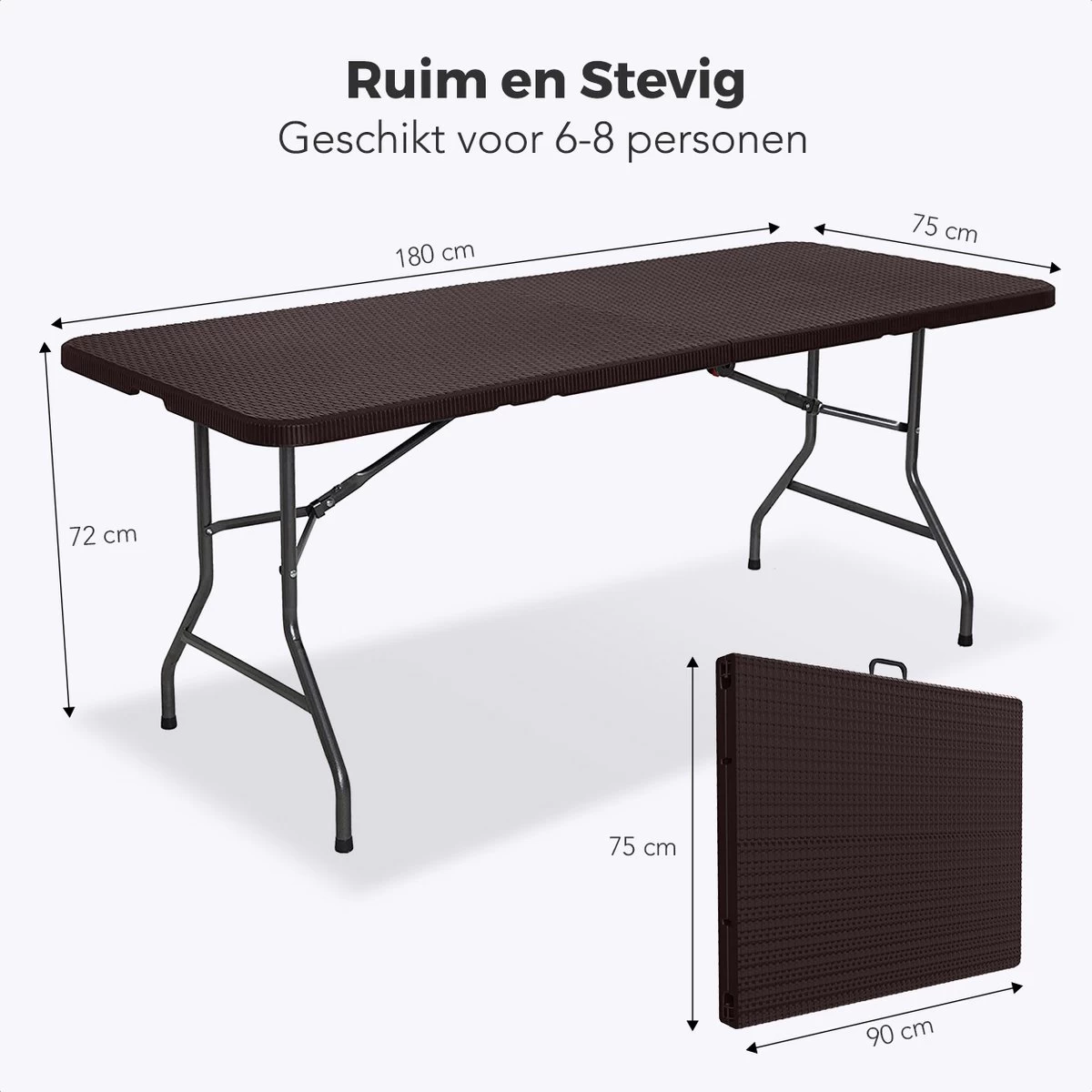 LifeGoods Klaptafel - Inklapbaar - 180 Cm - 6 Tot 8 Personen - Bruin 4 LifeGoods Klaptafel - Inklapbaar - 180 Cm - 6 Tot 8 Personen - Bruin - Afbeelding 4