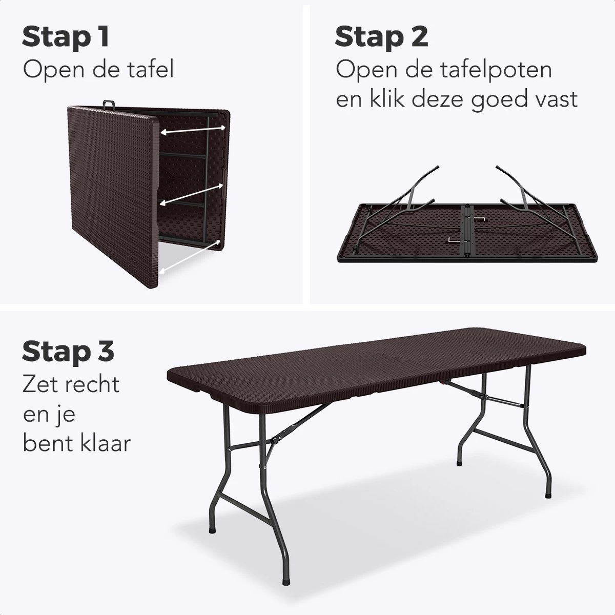 LifeGoods Klaptafel - Inklapbaar - 180 Cm - 6 Tot 8 Personen - Bruin 6 LifeGoods Klaptafel - Inklapbaar - 180 Cm - 6 Tot 8 Personen - Bruin - Afbeelding 6