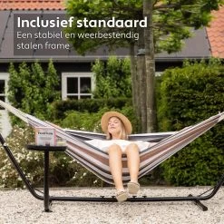 Vita5 Hangmat Met Standaard – 2 Persoons – Incl. Bekerhouder – 205kg Draaggewicht – Blauw/Wit/Bruin -Gardena Winkel 1200x1200 5