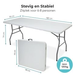 LifeGoods Klaptafel - Inklapbaar - 70x180cm - Verstelbare Vouwtafel - Weerbestendig - Wit -Gardena Winkel 1200x1200 509