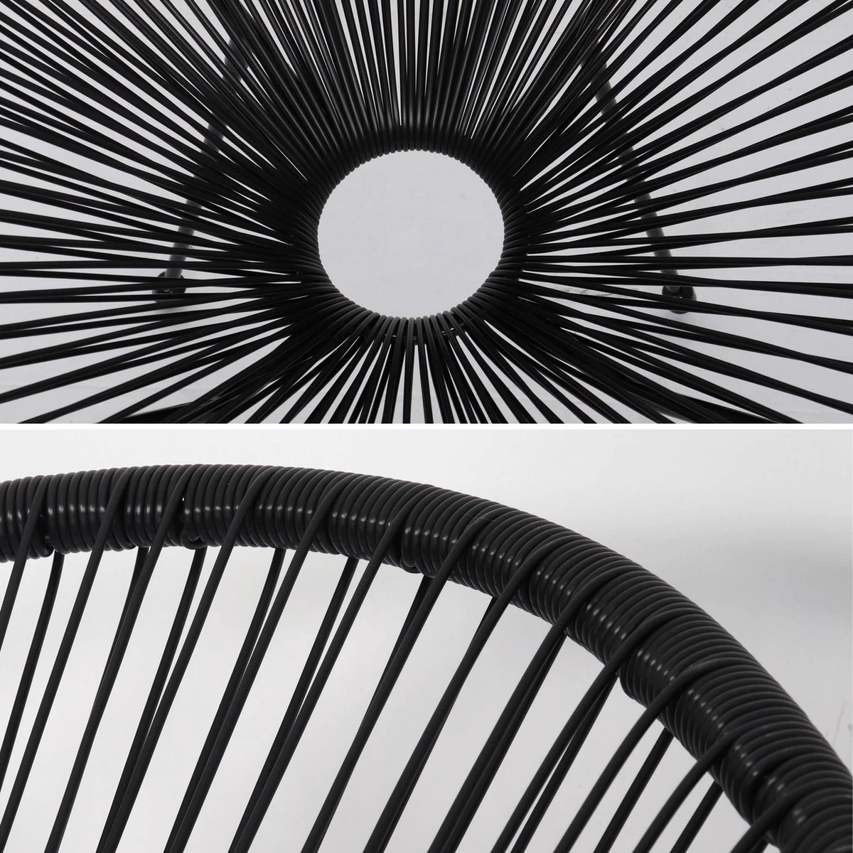 Set Van 2 Design Stoelen Ei-vormig - Acapulco Zwart - Stoelen 4 Poten Retro Design, Plastic Koorden, Binnen/buiten 6 Set Van 2 Design Stoelen Ei-vormig - Acapulco Zwart - Stoelen 4 Poten Retro Design, Plastic Koorden, Binnen/buiten - Afbeelding 6