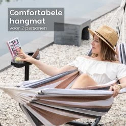 Vita5 Hangmat Met Standaard – 2 Persoons – Incl. Bekerhouder – 205kg Draaggewicht – Blauw/Wit/Bruin -Gardena Winkel 1200x1200 6