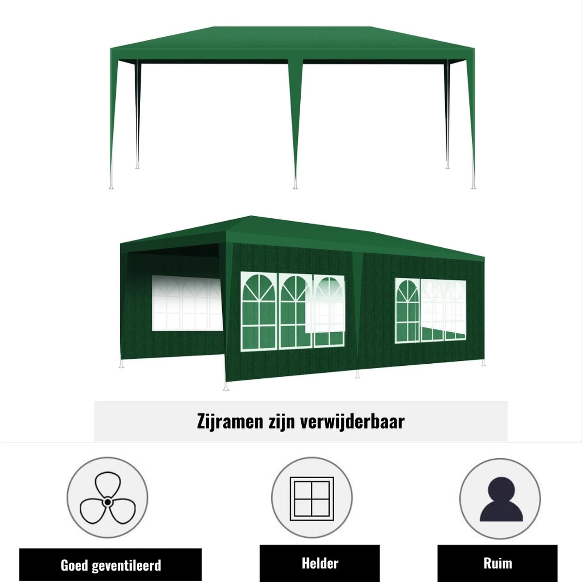 Merkloos Partytent - Paviljoen Opvouwbaar - Easy Up Tuintent Met Zijpanelen - Groen/ 6m X 3m/ 120g/m² 3 Merkloos Partytent - Paviljoen Opvouwbaar - Easy Up Tuintent Met Zijpanelen - Groen/ 6m X 3m/ 120g/m² - Afbeelding 3