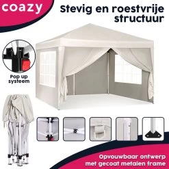 Waterdichte Partytent 3x3 Meter Opvouwbaar Met Zijwanden- Paviljoen Met Zijpanelen - Easy Up - Pop-up Tent Met Haringen, Touw En Anti Slip Poten -Gardena Winkel 1200x1200 630