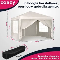 Waterdichte Partytent 3x3 Meter Opvouwbaar Met Zijwanden- Paviljoen Met Zijpanelen - Easy Up - Pop-up Tent Met Haringen, Touw En Anti Slip Poten -Gardena Winkel 1200x1200 631