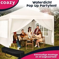Waterdichte Partytent 3x3 Meter Opvouwbaar Met Zijwanden- Paviljoen Met Zijpanelen - Easy Up - Pop-up Tent Met Haringen, Touw En Anti Slip Poten -Gardena Winkel 1200x1200 633