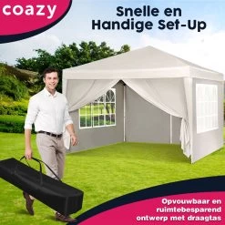 Waterdichte Partytent 3x3 Meter Opvouwbaar Met Zijwanden- Paviljoen Met Zijpanelen - Easy Up - Pop-up Tent Met Haringen, Touw En Anti Slip Poten -Gardena Winkel 1200x1200 634