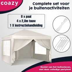 Waterdichte Partytent 3x3 Meter Opvouwbaar Met Zijwanden- Paviljoen Met Zijpanelen - Easy Up - Pop-up Tent Met Haringen, Touw En Anti Slip Poten -Gardena Winkel 1200x1200 635