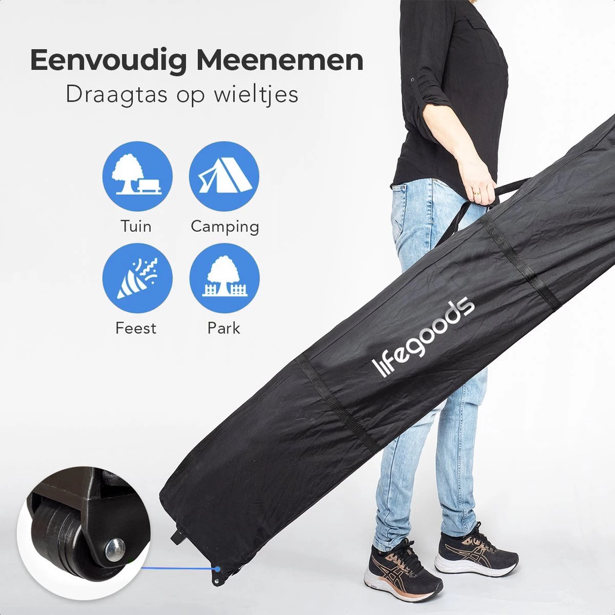 LifeGoods Partytent - 3x4.5 M - Zijwanden - Easy Up - Opvouwbaar - Waterdicht - Draagtas Met Wieltjes - Beige 2 LifeGoods Partytent - 3x4.5 M - Zijwanden - Easy Up - Opvouwbaar - Waterdicht - Draagtas Met Wieltjes - Beige - Afbeelding 2