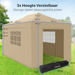 LifeGoods Partytent - 3x4.5 M - Zijwanden - Easy Up - Opvouwbaar - Waterdicht - Draagtas Met Wieltjes - Beige 14 LifeGoods Partytent - 3x4.5 M - Zijwanden - Easy Up - Opvouwbaar - Waterdicht - Draagtas Met Wieltjes - Beige -Gardena Winkel 1200x1200 651