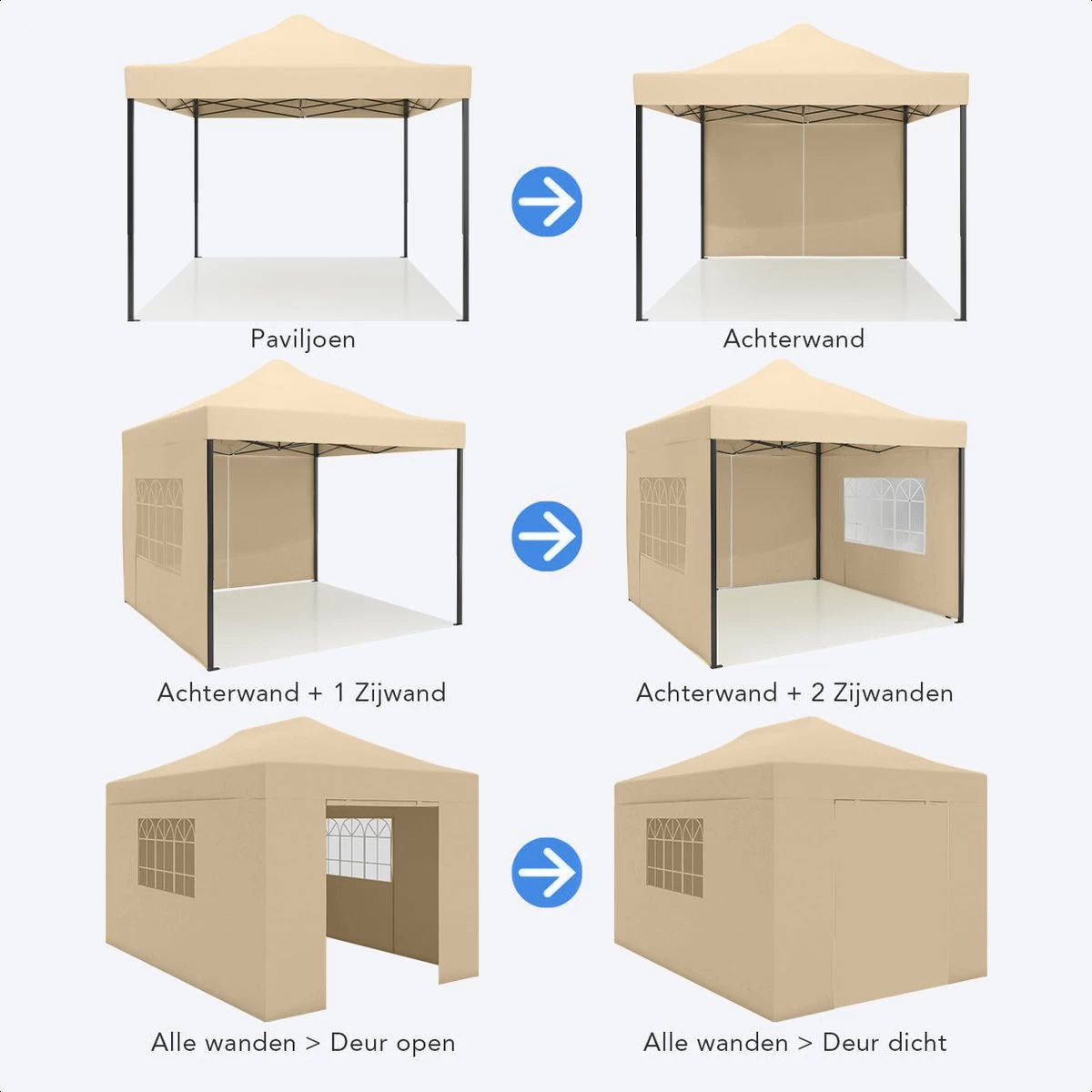 LifeGoods Partytent - 3x4.5 M - Zijwanden - Easy Up - Opvouwbaar - Waterdicht - Draagtas Met Wieltjes - Beige 7 LifeGoods Partytent - 3x4.5 M - Zijwanden - Easy Up - Opvouwbaar - Waterdicht - Draagtas Met Wieltjes - Beige - Afbeelding 7