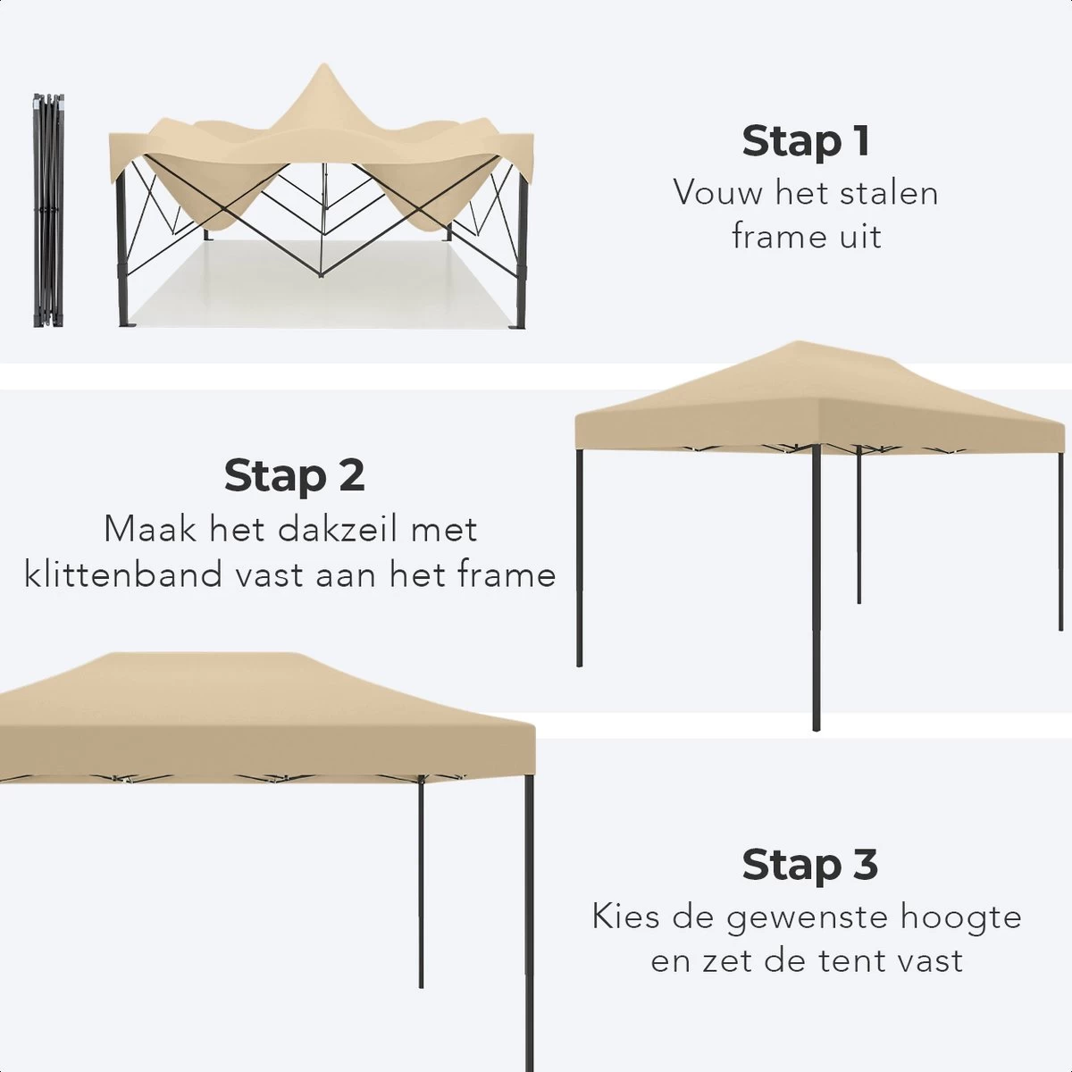 LifeGoods Partytent - 3x4.5 M - Zijwanden - Easy Up - Opvouwbaar - Waterdicht - Draagtas Met Wieltjes - Beige 9 LifeGoods Partytent - 3x4.5 M - Zijwanden - Easy Up - Opvouwbaar - Waterdicht - Draagtas Met Wieltjes - Beige - Afbeelding 9